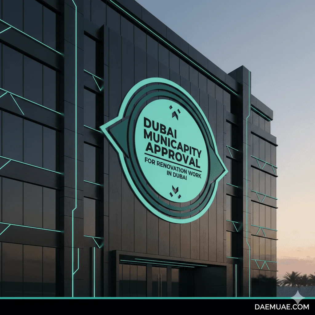 Dubai Municipality Approval logo or sign for renovation and modification work permits in Dubai.
